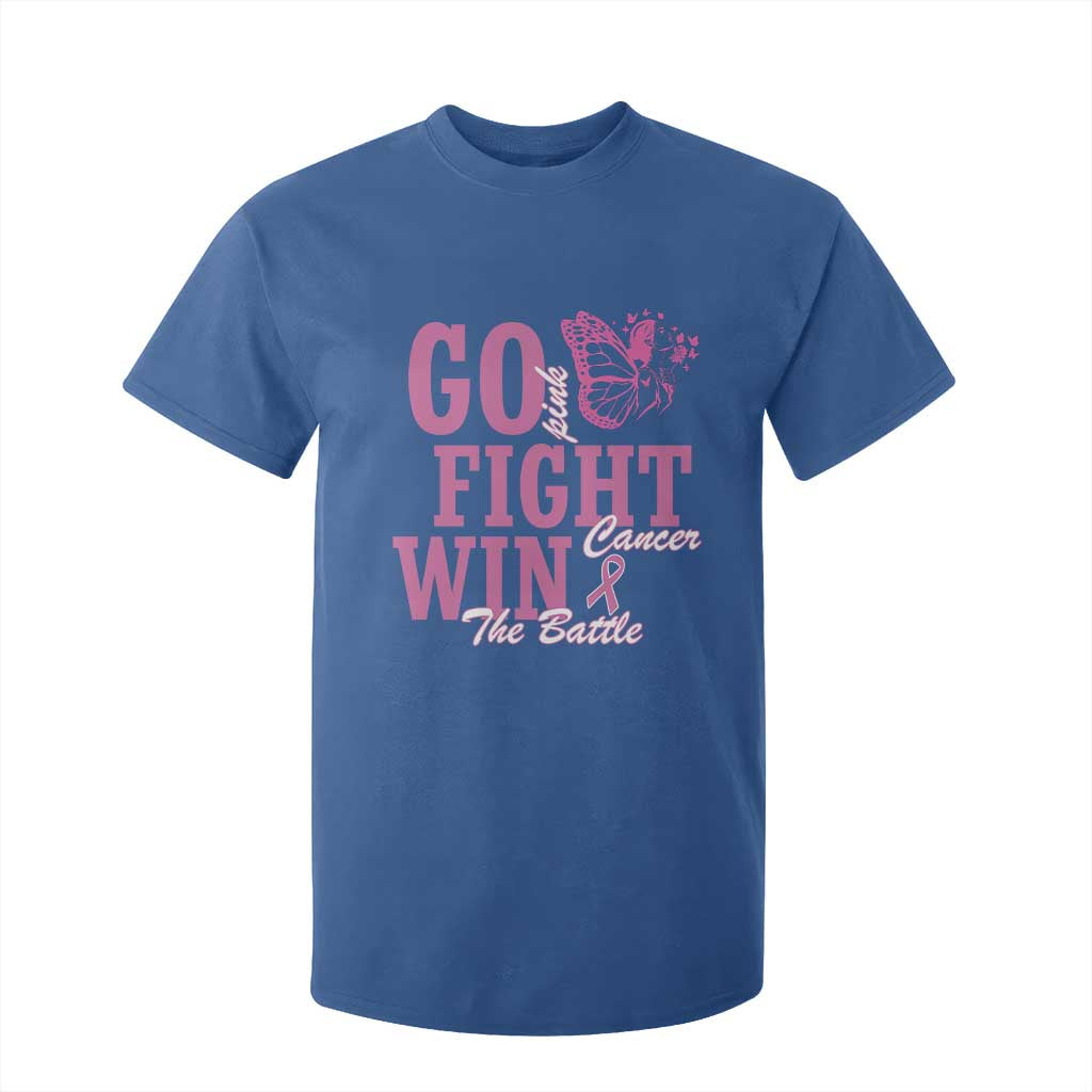 Breast Cancer Support T Shirt For Kid Go Pink Fight Cancer Win The Battle Pink Ribbon Butterfly