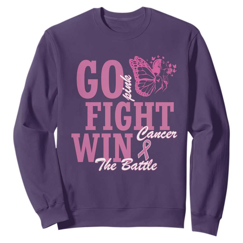 Breast Cancer Support Sweatshirt Go Pink Fight Cancer Win The Battle Pink Ribbon Butterfly