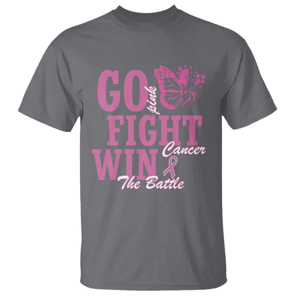 Breast Cancer Support T Shirt Go Pink Fight Cancer Win The Battle Pink Ribbon Butterfly