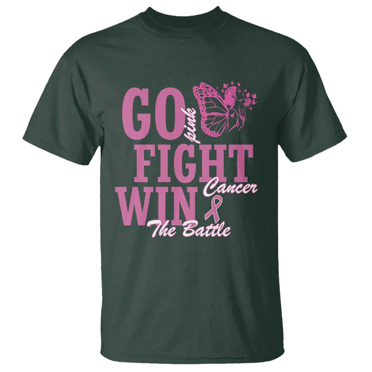 Breast Cancer Support T Shirt Go Pink Fight Cancer Win The Battle Pink Ribbon Butterfly