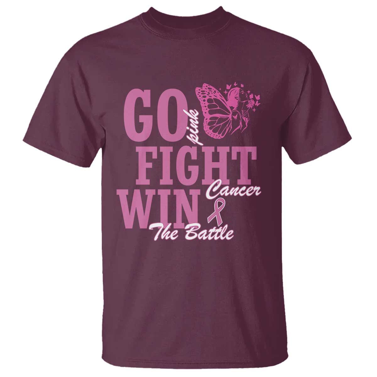 Breast Cancer Support T Shirt Go Pink Fight Cancer Win The Battle Pink Ribbon Butterfly