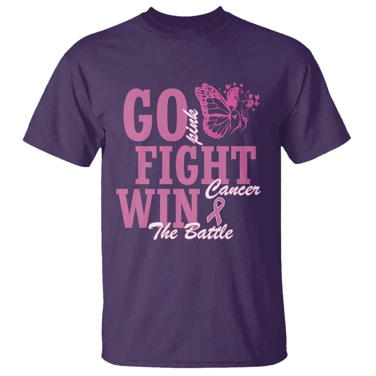 Breast Cancer Support T Shirt Go Pink Fight Cancer Win The Battle Pink Ribbon Butterfly