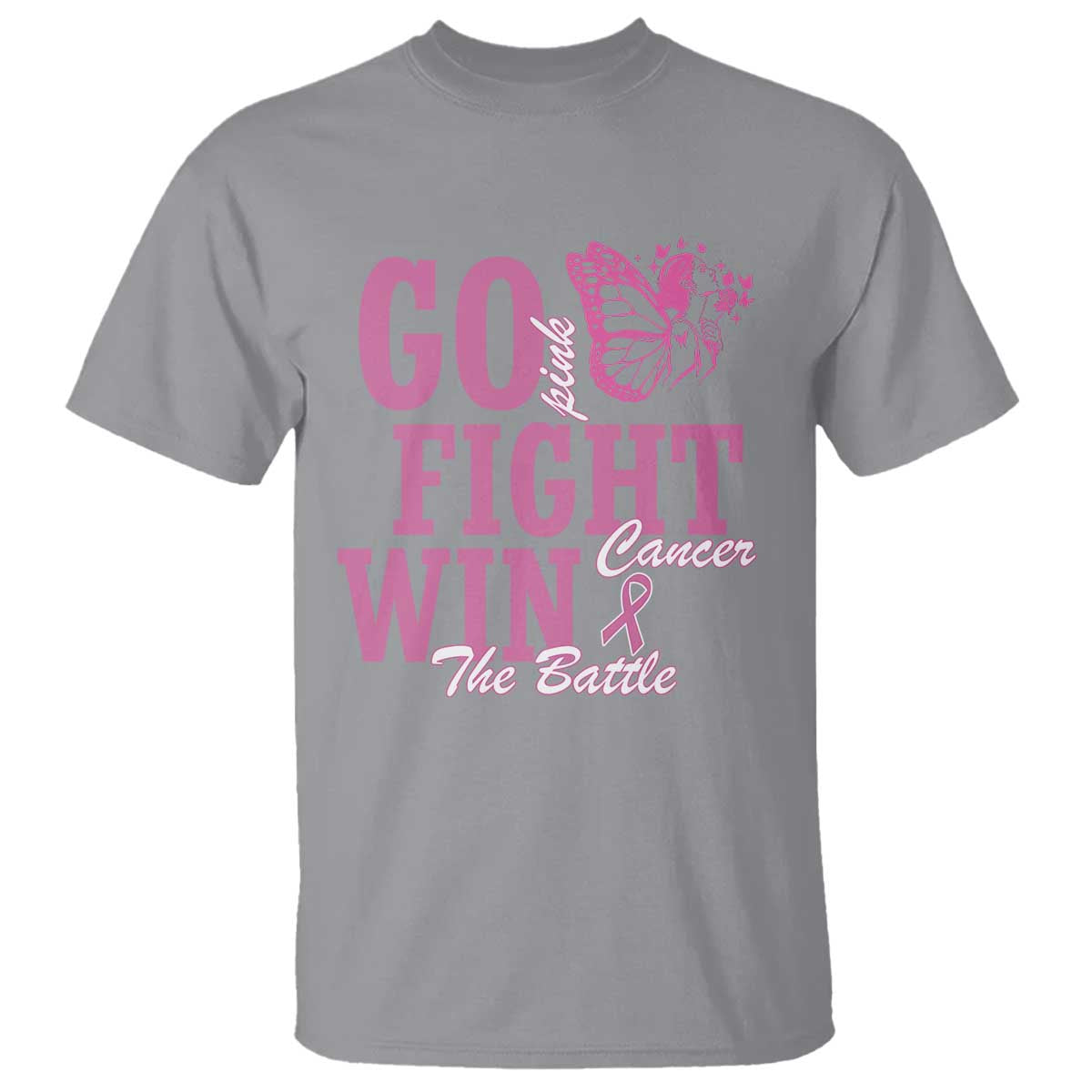 Breast Cancer Support T Shirt Go Pink Fight Cancer Win The Battle Pink Ribbon Butterfly