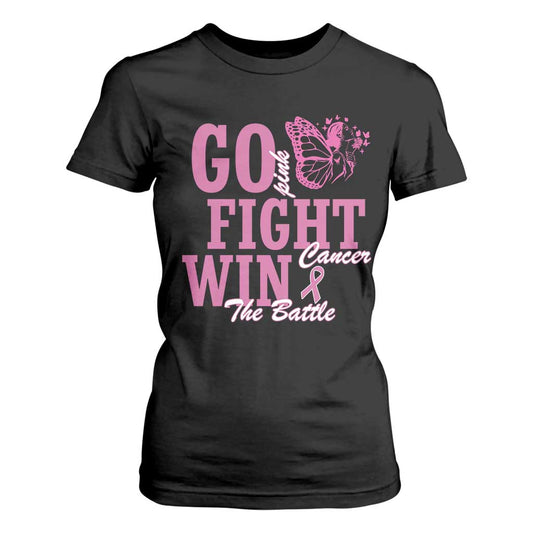 Breast Cancer Support T Shirt For Women Go Pink Fight Cancer Win The Battle Pink Ribbon Butterfly
