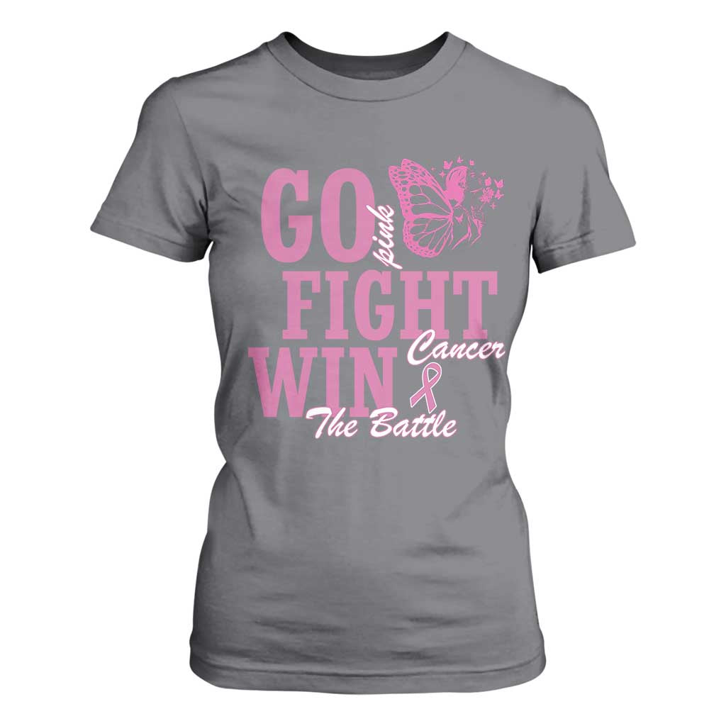 Breast Cancer Support T Shirt For Women Go Pink Fight Cancer Win The Battle Pink Ribbon Butterfly