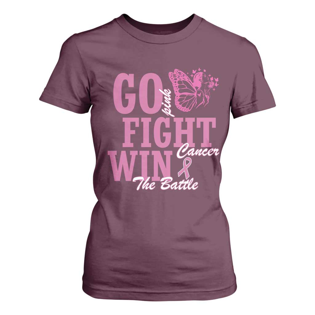 Breast Cancer Support T Shirt For Women Go Pink Fight Cancer Win The Battle Pink Ribbon Butterfly