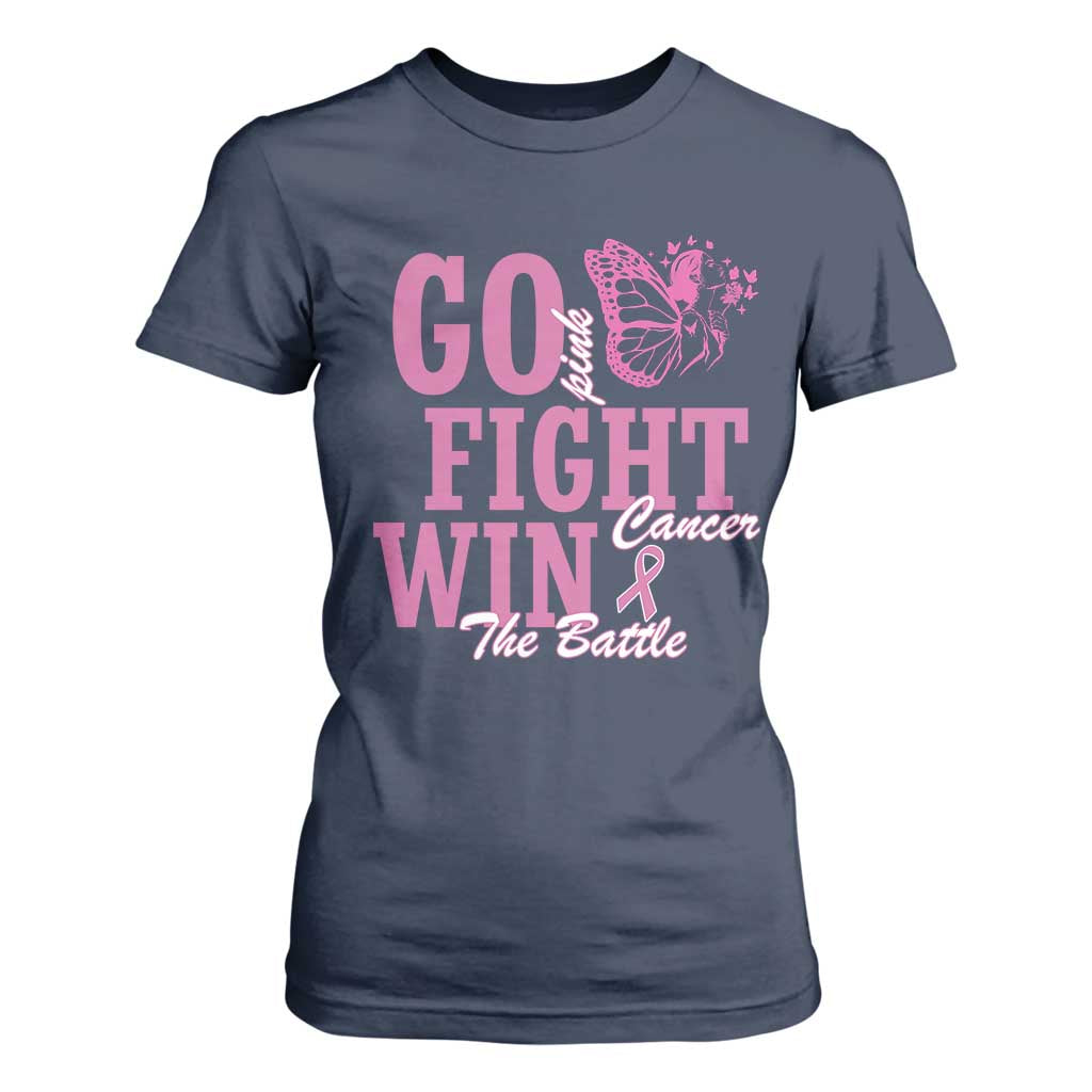 Breast Cancer Support T Shirt For Women Go Pink Fight Cancer Win The Battle Pink Ribbon Butterfly