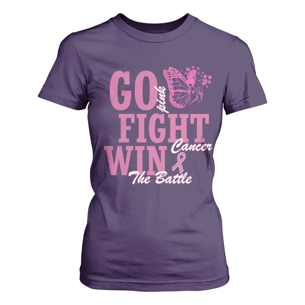 Breast Cancer Support T Shirt For Women Go Pink Fight Cancer Win The Battle Pink Ribbon Butterfly