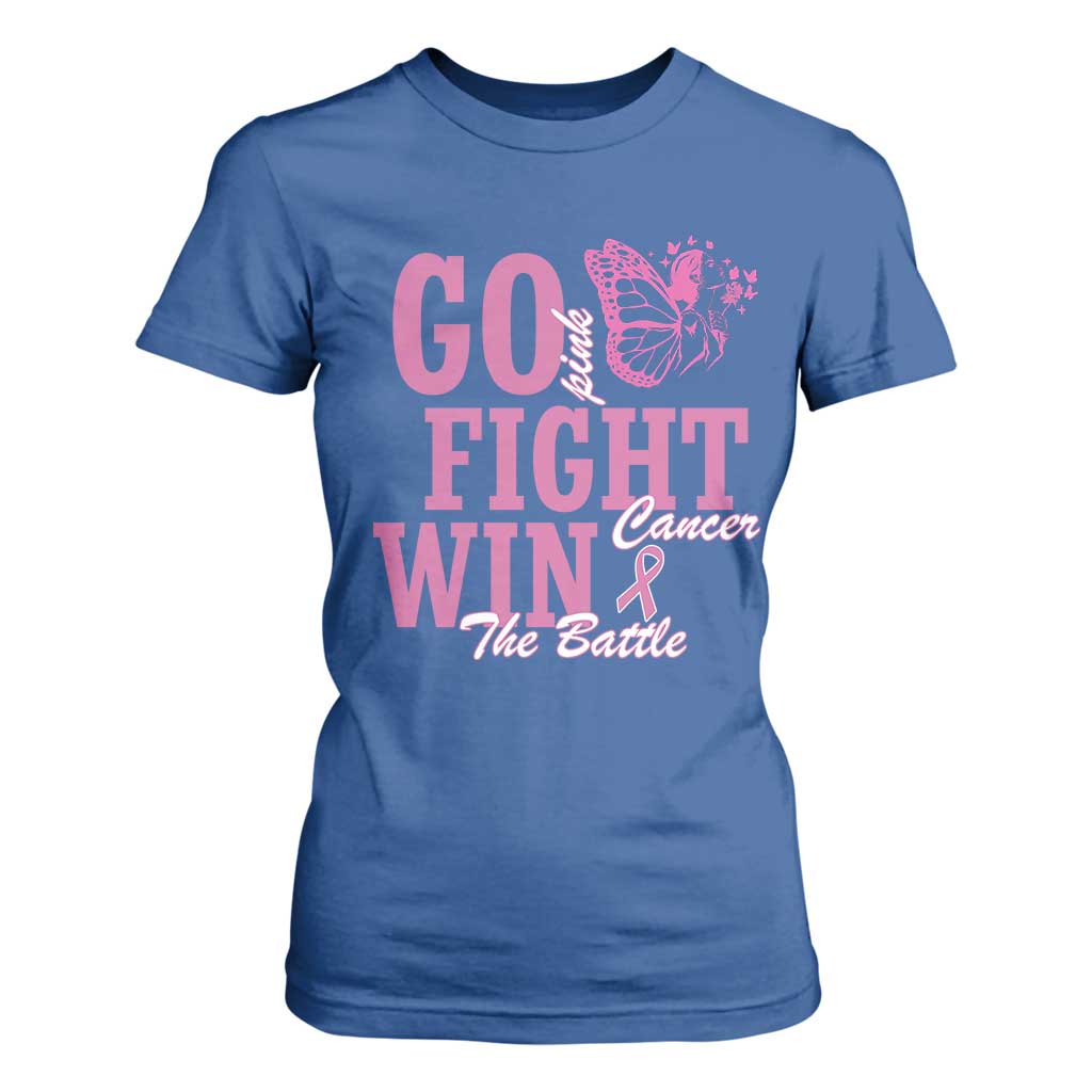 Breast Cancer Support T Shirt For Women Go Pink Fight Cancer Win The Battle Pink Ribbon Butterfly
