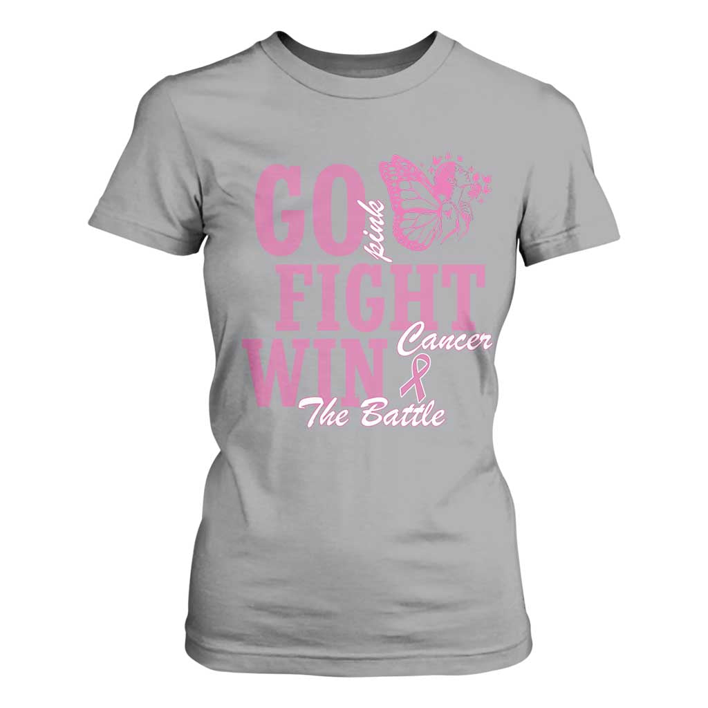 Breast Cancer Support T Shirt For Women Go Pink Fight Cancer Win The Battle Pink Ribbon Butterfly