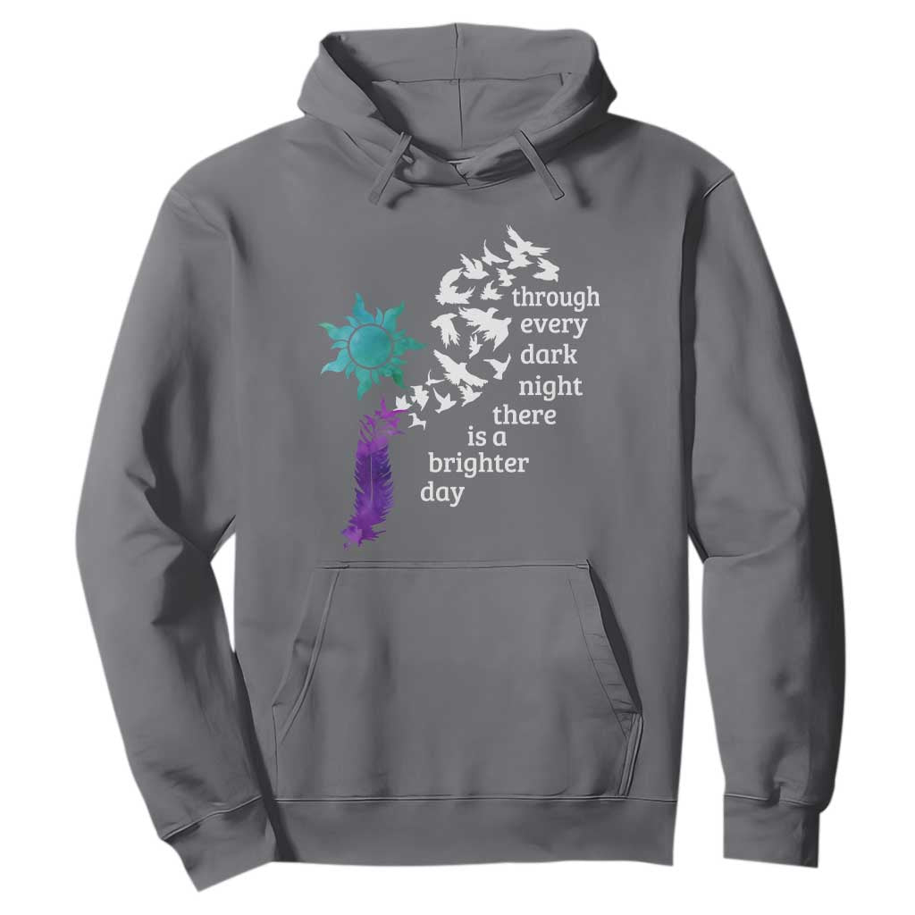 Suicide Prevention Support Hoodie Semicolon Sun Feathers Brighter Day