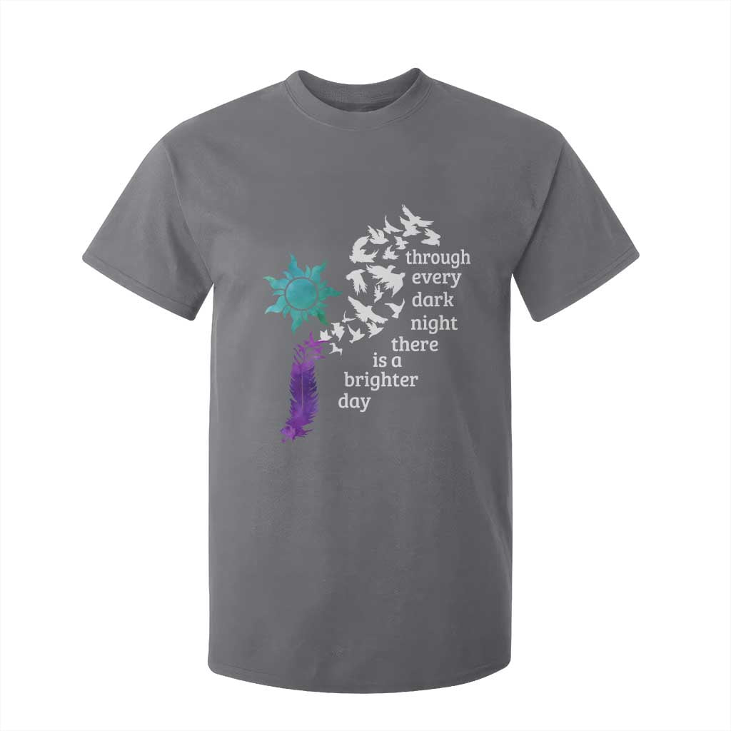 Suicide Prevention Support T Shirt For Kid Semicolon Sun Feathers Brighter Day