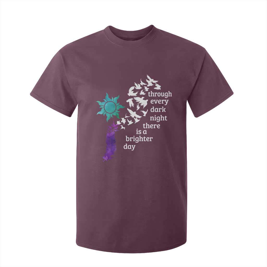 Suicide Prevention Support T Shirt For Kid Semicolon Sun Feathers Brighter Day