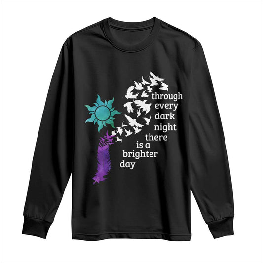 Suicide Prevention Support Long Sleeve Shirt Semicolon Sun Feathers Brighter Day