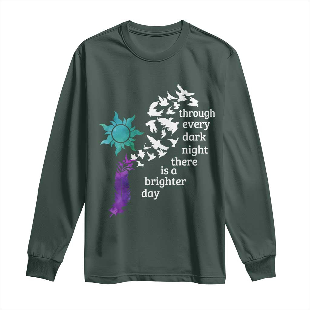 Suicide Prevention Support Long Sleeve Shirt Semicolon Sun Feathers Brighter Day