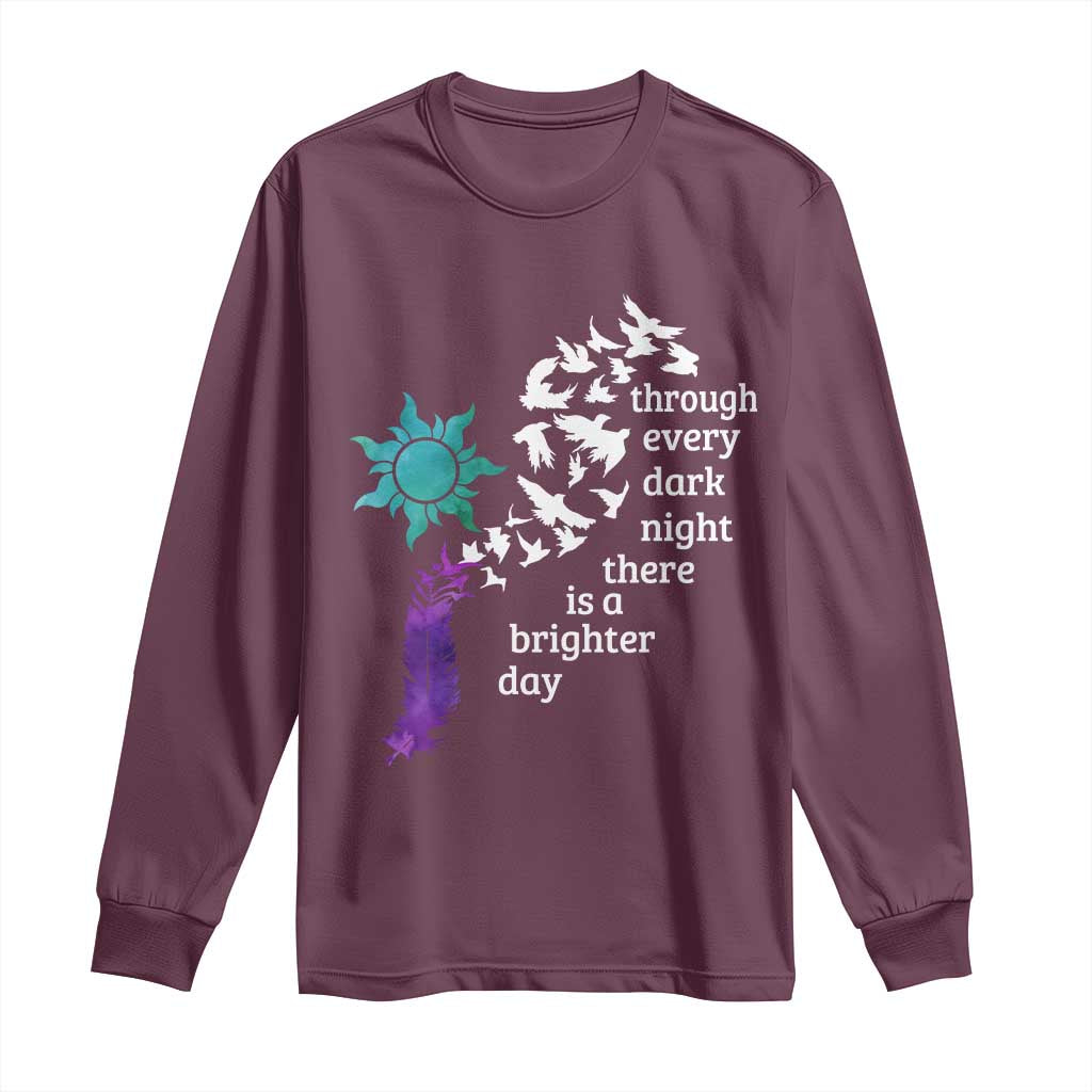 Suicide Prevention Support Long Sleeve Shirt Semicolon Sun Feathers Brighter Day