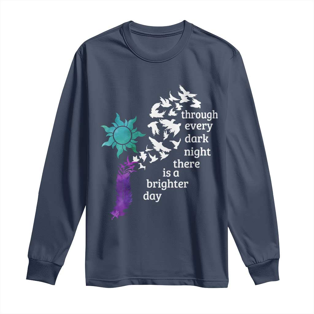 Suicide Prevention Support Long Sleeve Shirt Semicolon Sun Feathers Brighter Day
