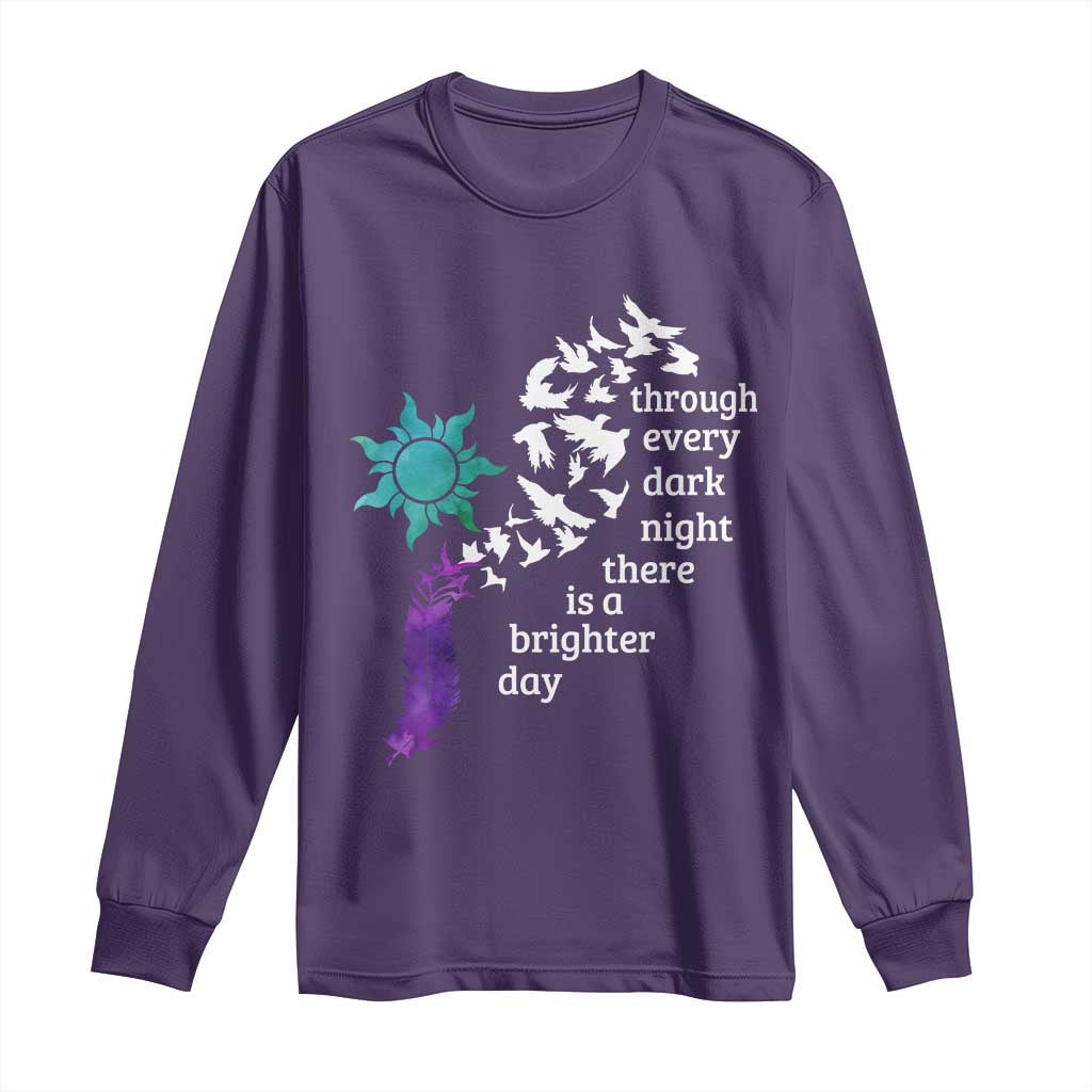 Suicide Prevention Support Long Sleeve Shirt Semicolon Sun Feathers Brighter Day