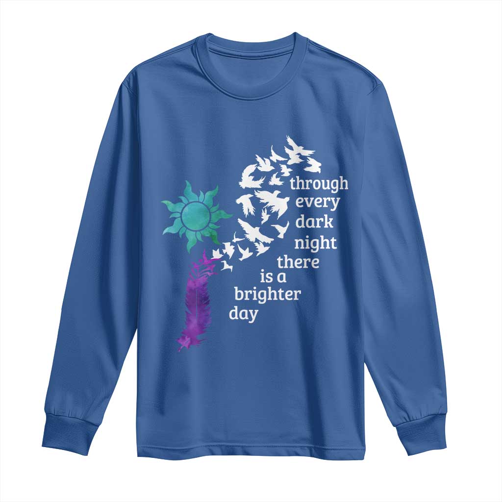 Suicide Prevention Support Long Sleeve Shirt Semicolon Sun Feathers Brighter Day