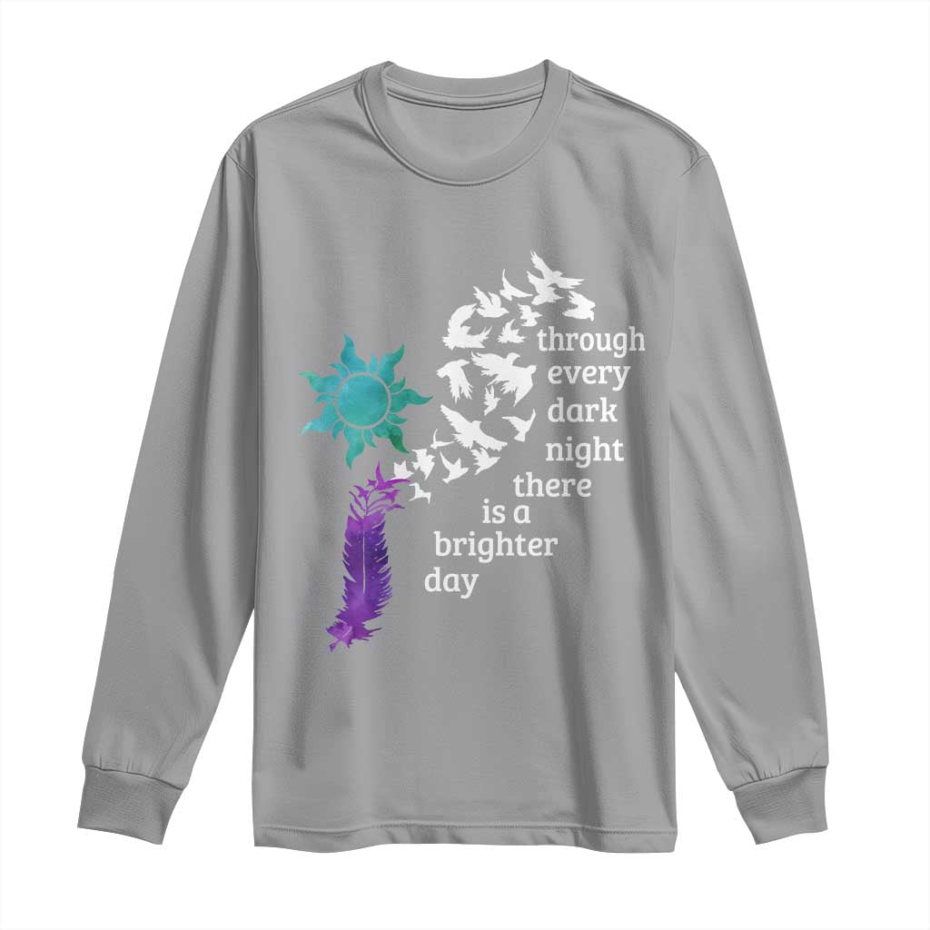 Suicide Prevention Support Long Sleeve Shirt Semicolon Sun Feathers Brighter Day