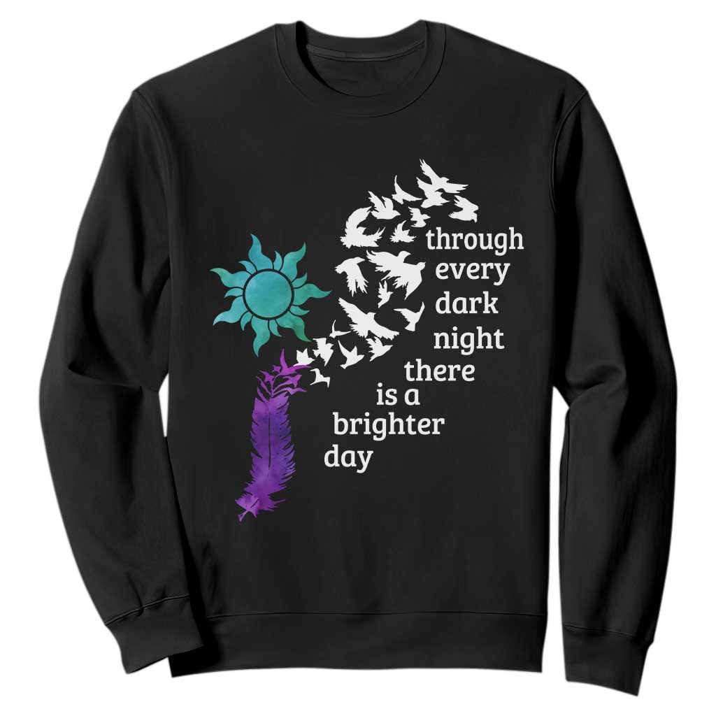 Suicide Prevention Support Sweatshirt Semicolon Sun Feathers Brighter Day