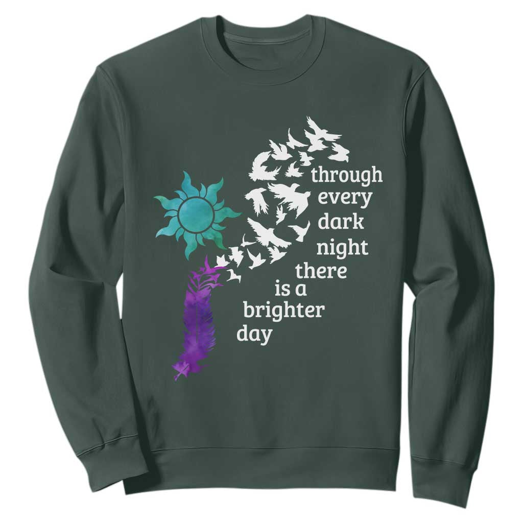 Suicide Prevention Support Sweatshirt Semicolon Sun Feathers Brighter Day