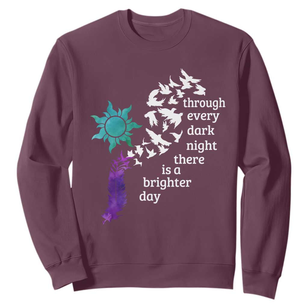 Suicide Prevention Support Sweatshirt Semicolon Sun Feathers Brighter Day