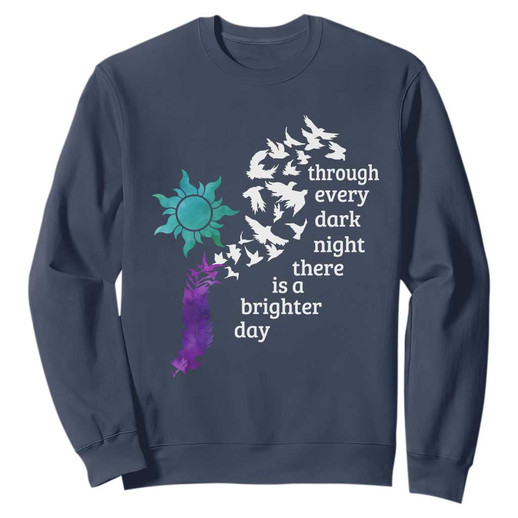 Suicide Prevention Support Sweatshirt Semicolon Sun Feathers Brighter Day