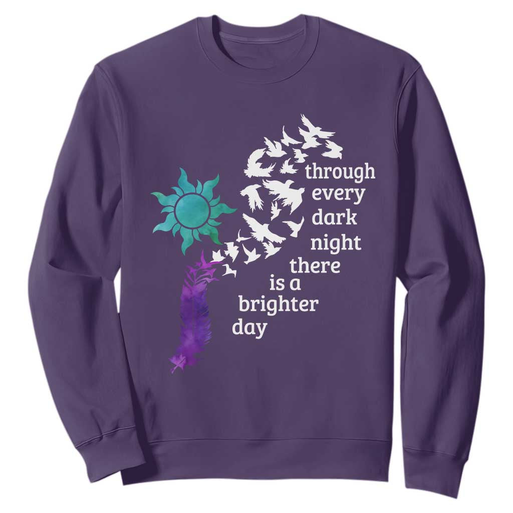 Suicide Prevention Support Sweatshirt Semicolon Sun Feathers Brighter Day