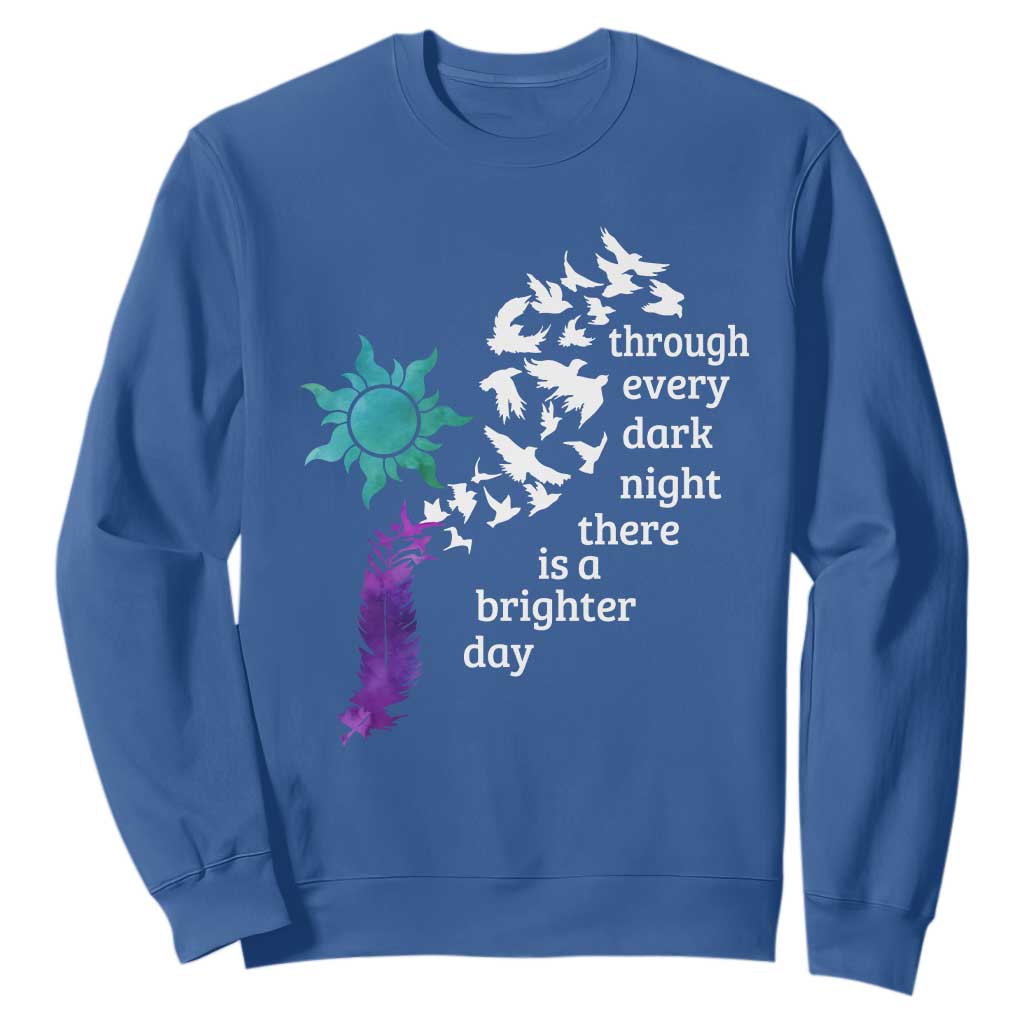 Suicide Prevention Support Sweatshirt Semicolon Sun Feathers Brighter Day