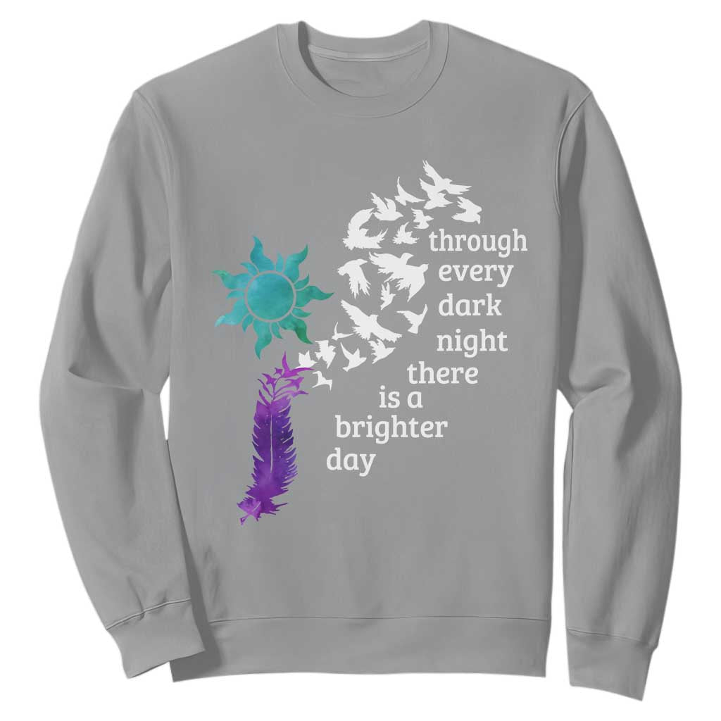 Suicide Prevention Support Sweatshirt Semicolon Sun Feathers Brighter Day