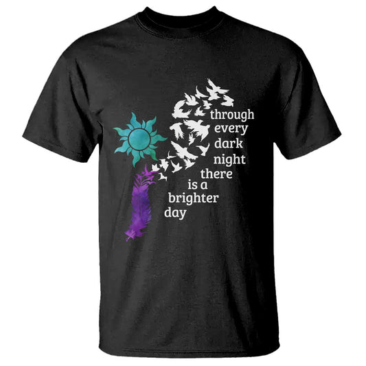Suicide Prevention Support T Shirt Semicolon Sun Feathers Brighter Day