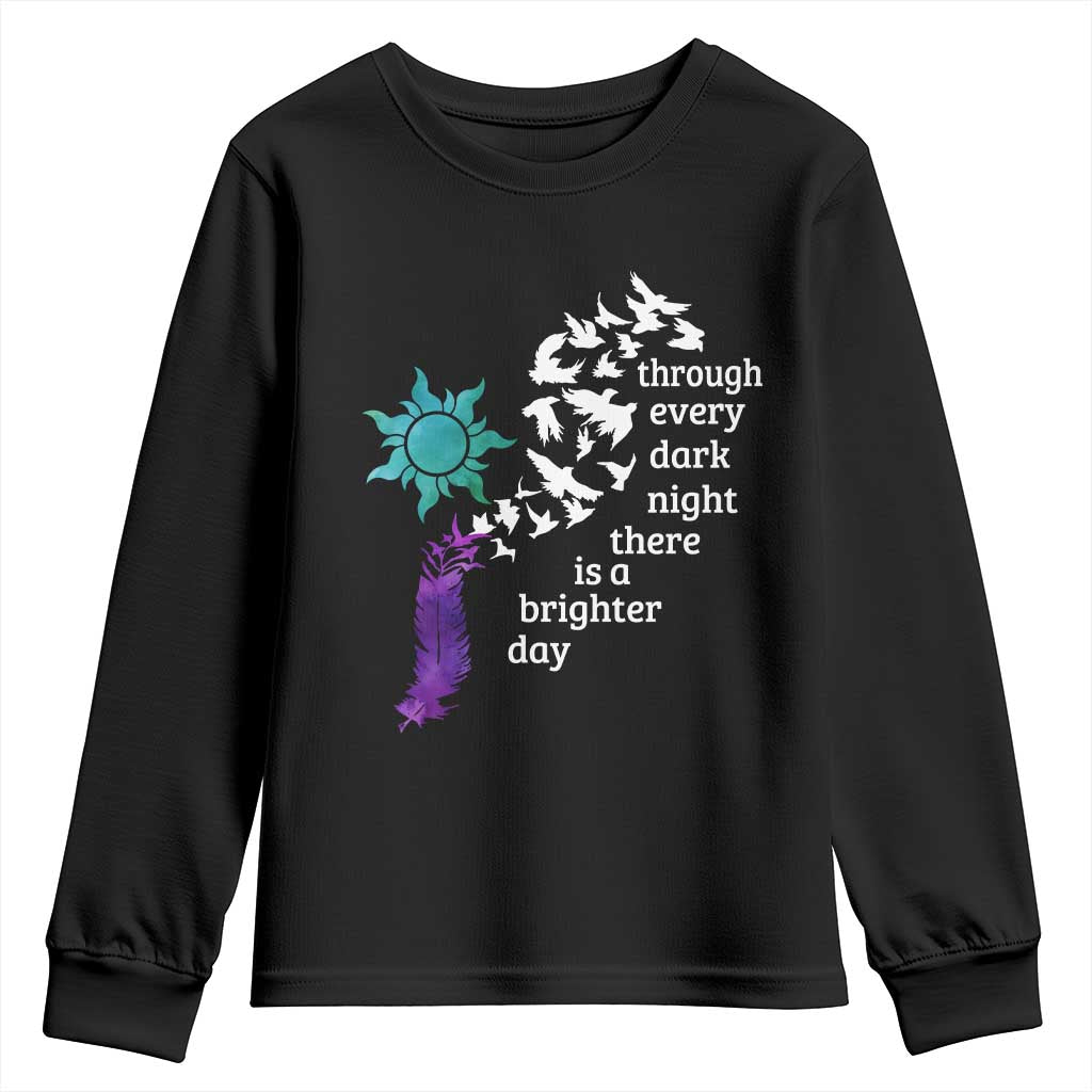 Suicide Prevention Support Youth Sweatshirt Semicolon Sun Feathers Brighter Day