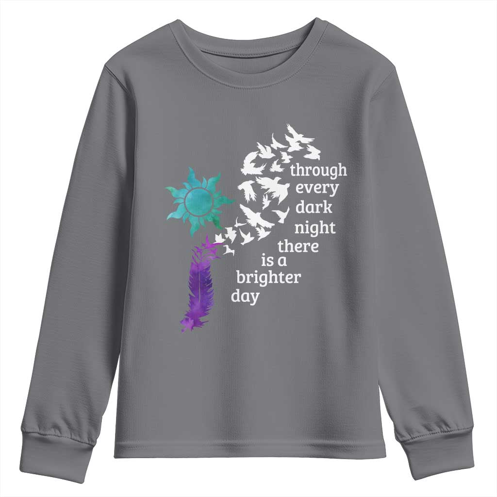 Suicide Prevention Support Youth Sweatshirt Semicolon Sun Feathers Brighter Day