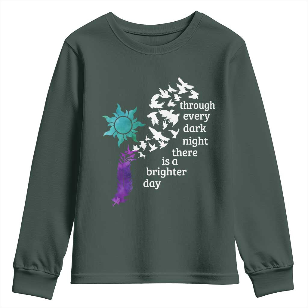 Suicide Prevention Support Youth Sweatshirt Semicolon Sun Feathers Brighter Day