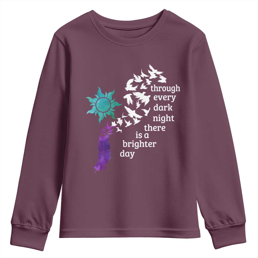 Suicide Prevention Support Youth Sweatshirt Semicolon Sun Feathers Brighter Day