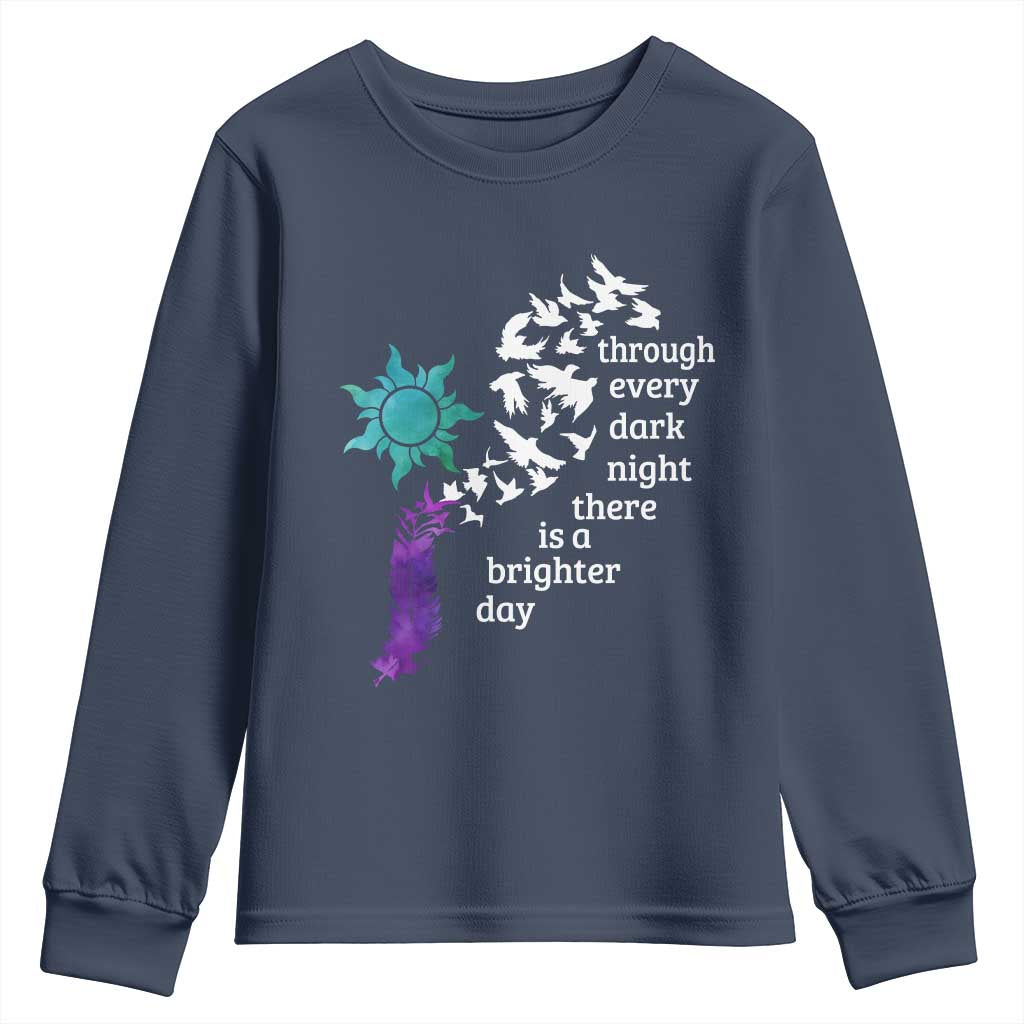 Suicide Prevention Support Youth Sweatshirt Semicolon Sun Feathers Brighter Day