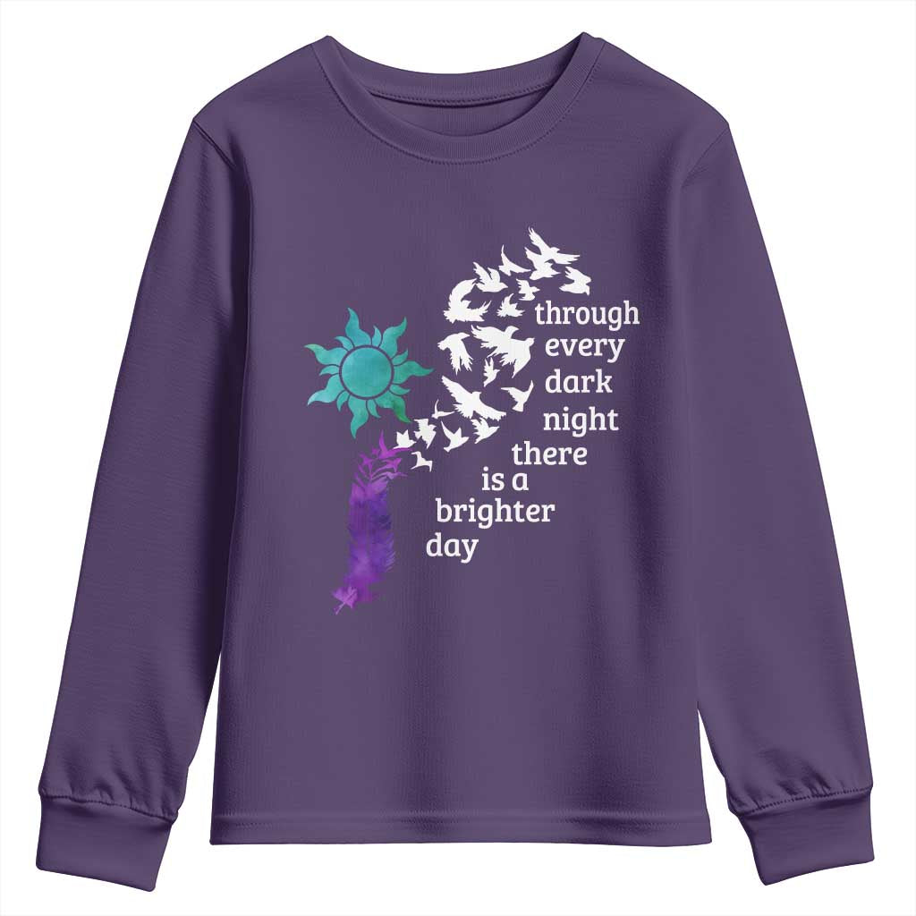 Suicide Prevention Support Youth Sweatshirt Semicolon Sun Feathers Brighter Day