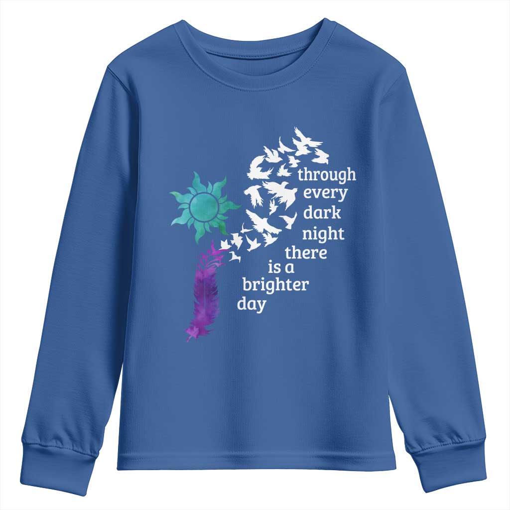 Suicide Prevention Support Youth Sweatshirt Semicolon Sun Feathers Brighter Day