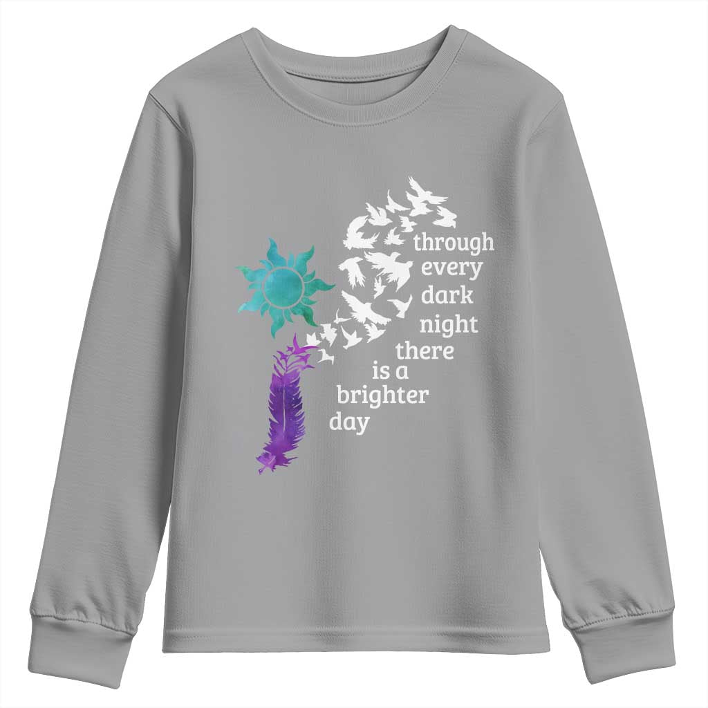 Suicide Prevention Support Youth Sweatshirt Semicolon Sun Feathers Brighter Day