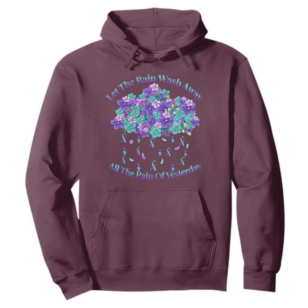 Suicide Prevention Support Hoodie Semicolon Flower Cloud Rain Wash Away Pain