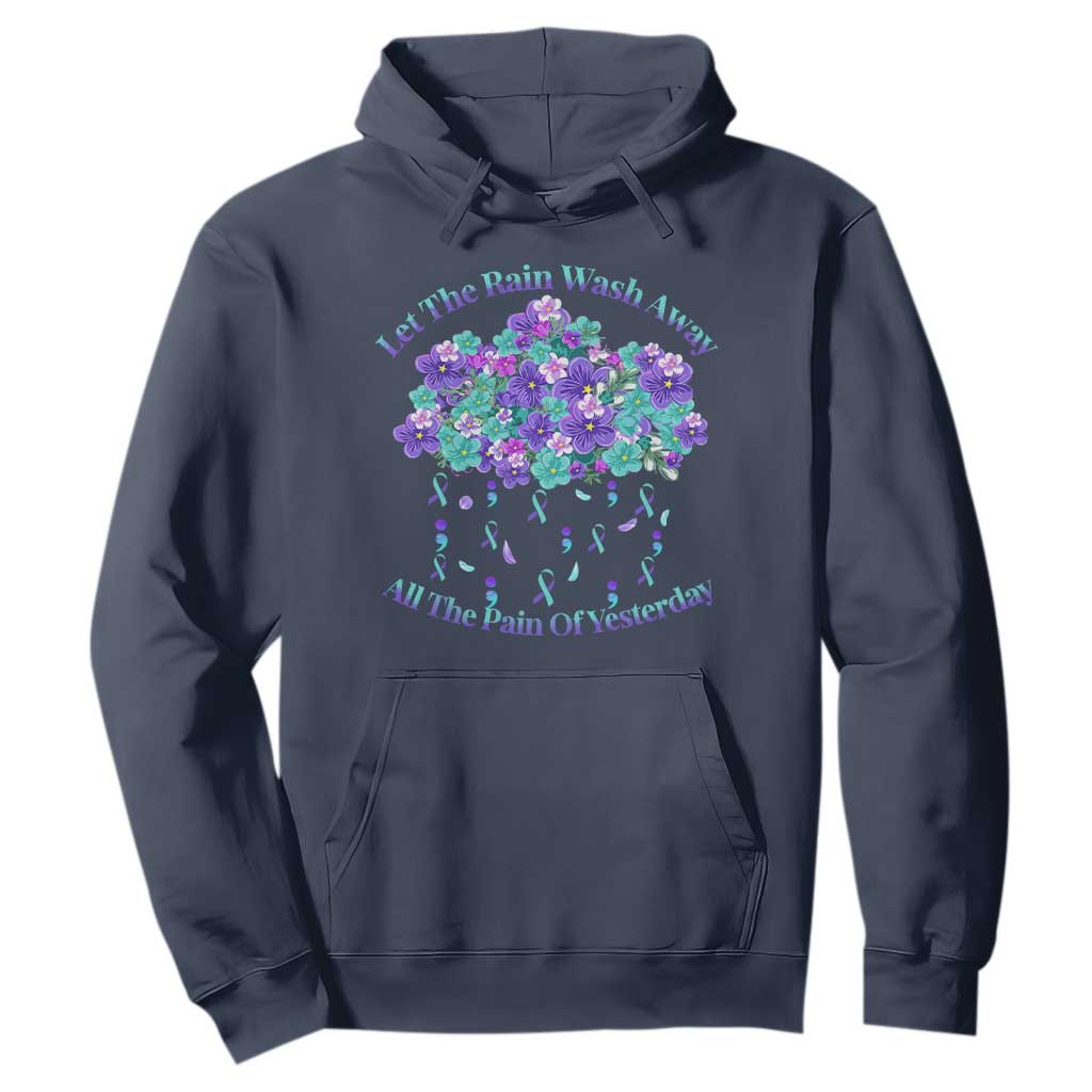 Suicide Prevention Support Hoodie Semicolon Flower Cloud Rain Wash Away Pain