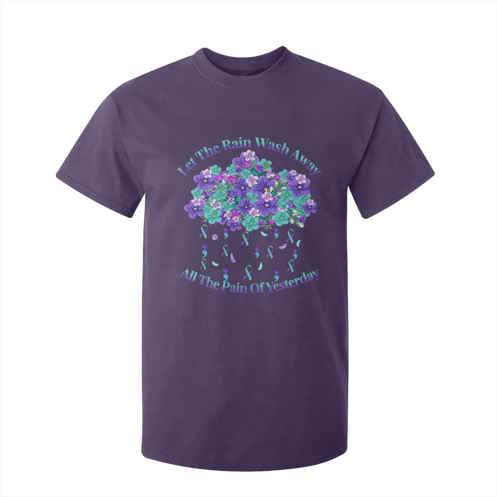 Suicide Prevention Support T Shirt For Kid Semicolon Flower Cloud Rain Wash Away Pain