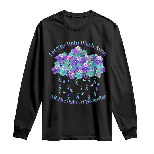 Suicide Prevention Support Long Sleeve Shirt Semicolon Flower Cloud Rain Wash Away Pain