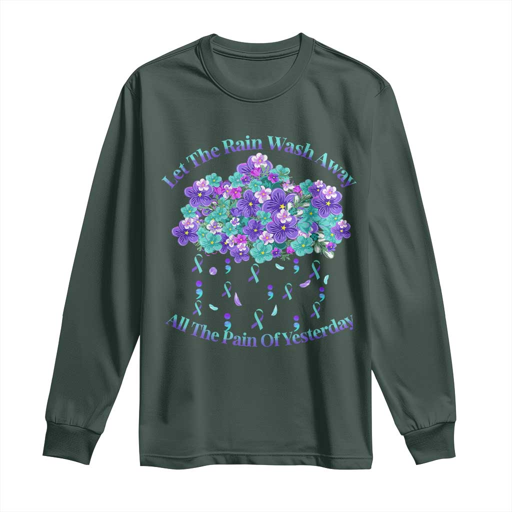 Suicide Prevention Support Long Sleeve Shirt Semicolon Flower Cloud Rain Wash Away Pain