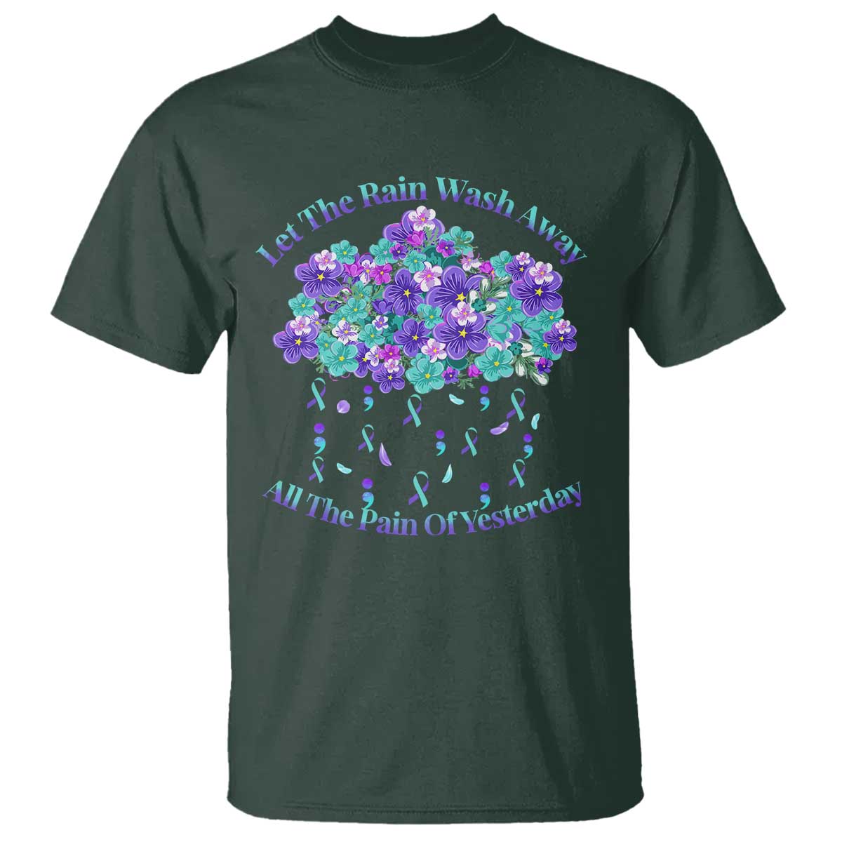 Suicide Prevention Support T Shirt Semicolon Flower Cloud Rain Wash Away Pain