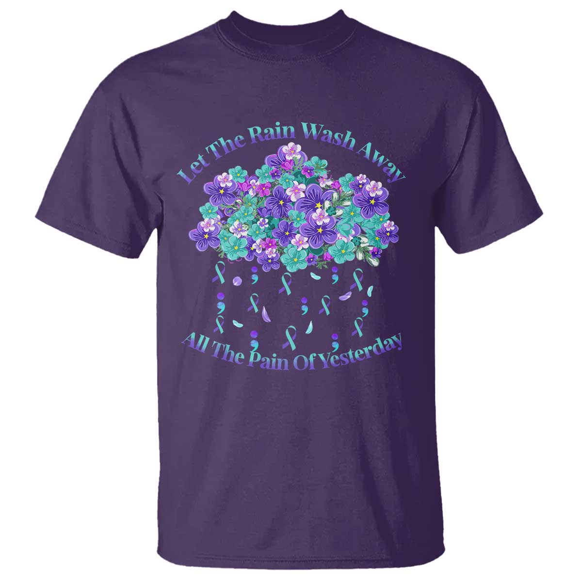 Suicide Prevention Support T Shirt Semicolon Flower Cloud Rain Wash Away Pain