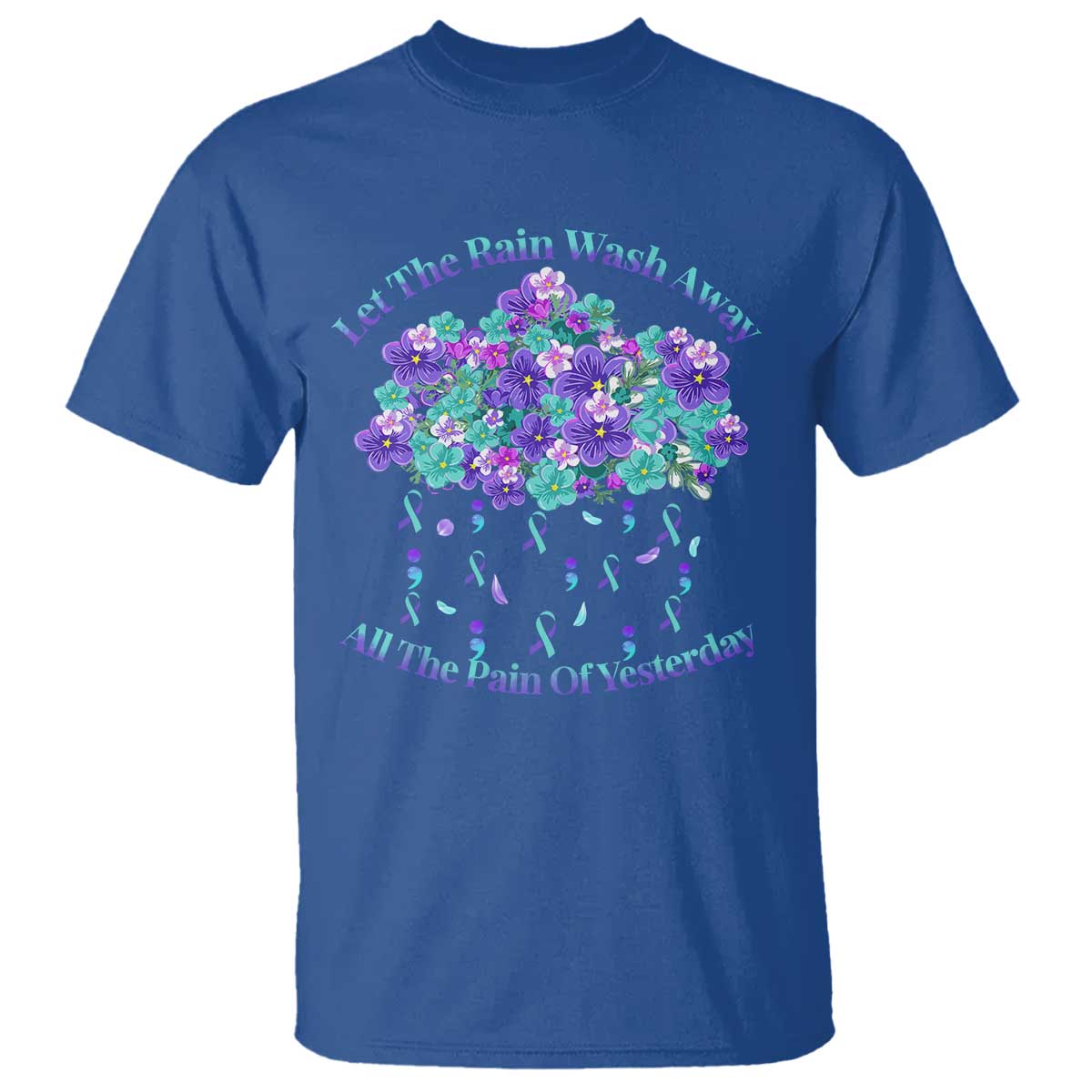 Suicide Prevention Support T Shirt Semicolon Flower Cloud Rain Wash Away Pain