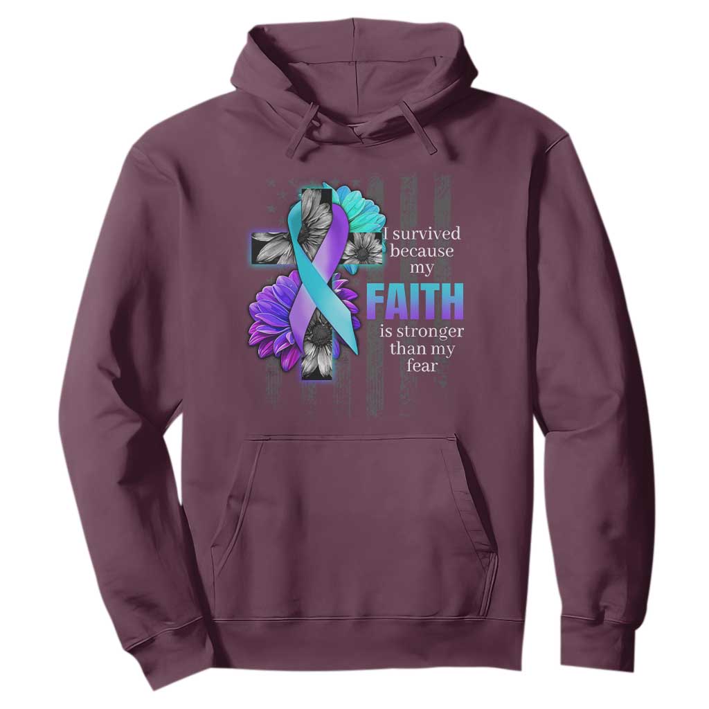 Faith Over Fear Suicide Prevention Hoodie Ribbon Flower USA Flag Inspirational