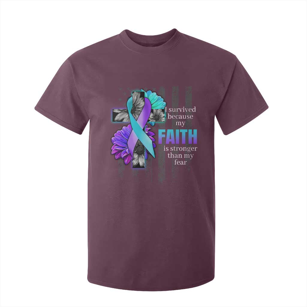 Faith Over Fear Suicide Prevention T Shirt For Kid Ribbon Flower USA Flag Inspirational